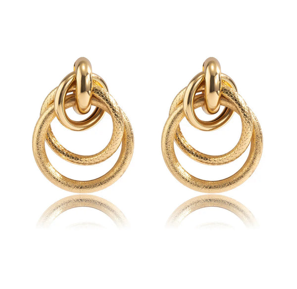 Gold Three-Ring Fashion Earrings