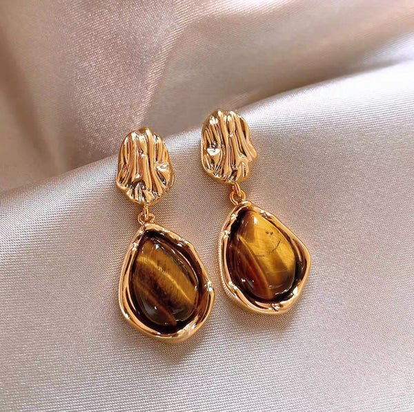 Tiger Eye Stone Tear Drop Earrings