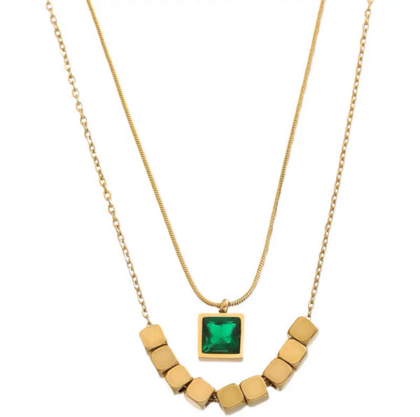 Emerald Double Layer Titanium Necklace